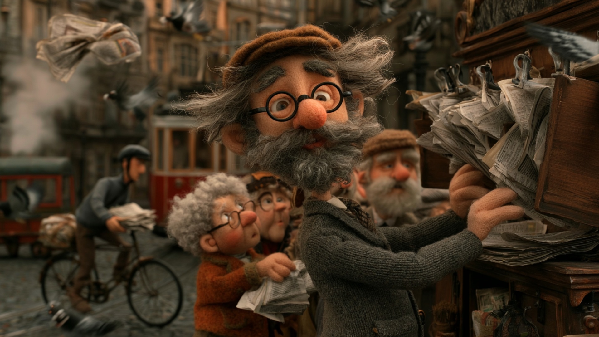 The elderly newspaper seller quickly straightens and pulls one folded newspaper from the crowded ...