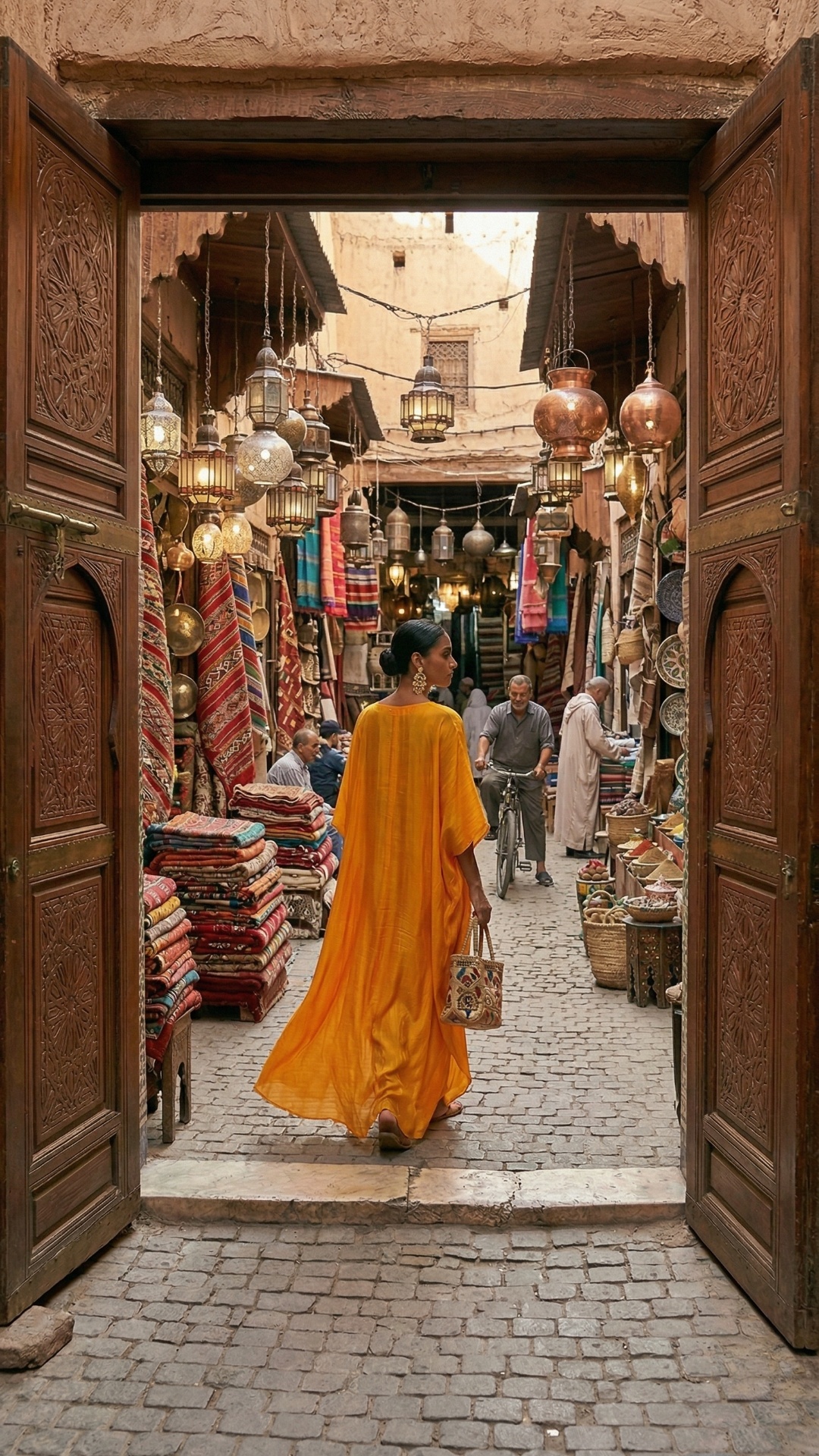 she enters souk and walks straight